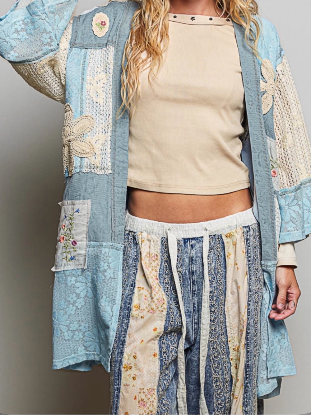🤗 POL- Blue Patchwork Kimono Cardigan - Picture 2 of 5
